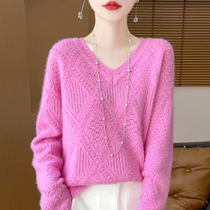 New 2025 Fashion Autumn V-Neck Pullover Sweater Women Knitted Long Sleeve Bottoming Shirt Female Jumper Knitwear Top