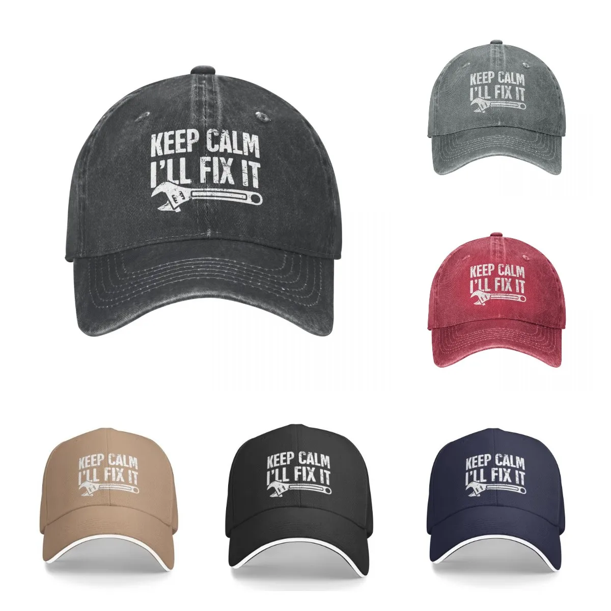 

2023 New Vintage Wash Keep Calm I'll Fix It Mechanic Baseball Caps Men Women Denim Snapback Hats Four Seasons