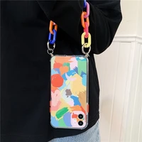 for 13 pro max case cute art graffiti rainbow glitter chain strap holder cover for iphone 11 12 7 8 plus xr x xs se 2020 cases