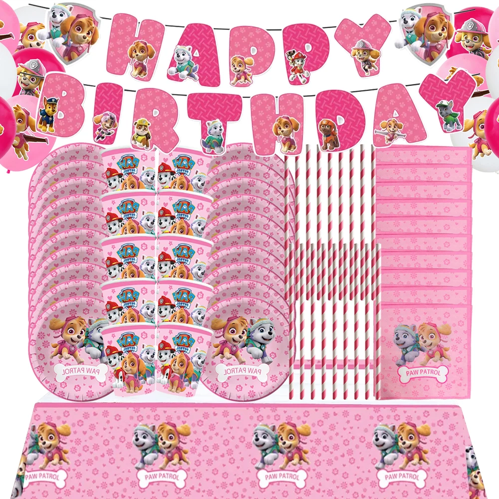 

Cartoon Pink Paw Patrol Party Supplies Tableware Set Happy Birthday Decoration Girls Party Plate Balloon Kids Faovrs Baby Shower