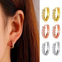 2022 simple zircon geometric ear buckles retro metal copper round stud earrings fashion personality rhinestone earrings