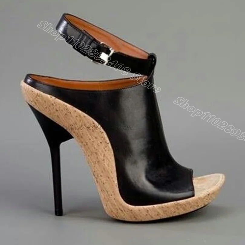 Черные дизайнерские сандалии в стиле пэчворк с открытым носком и застежкой на