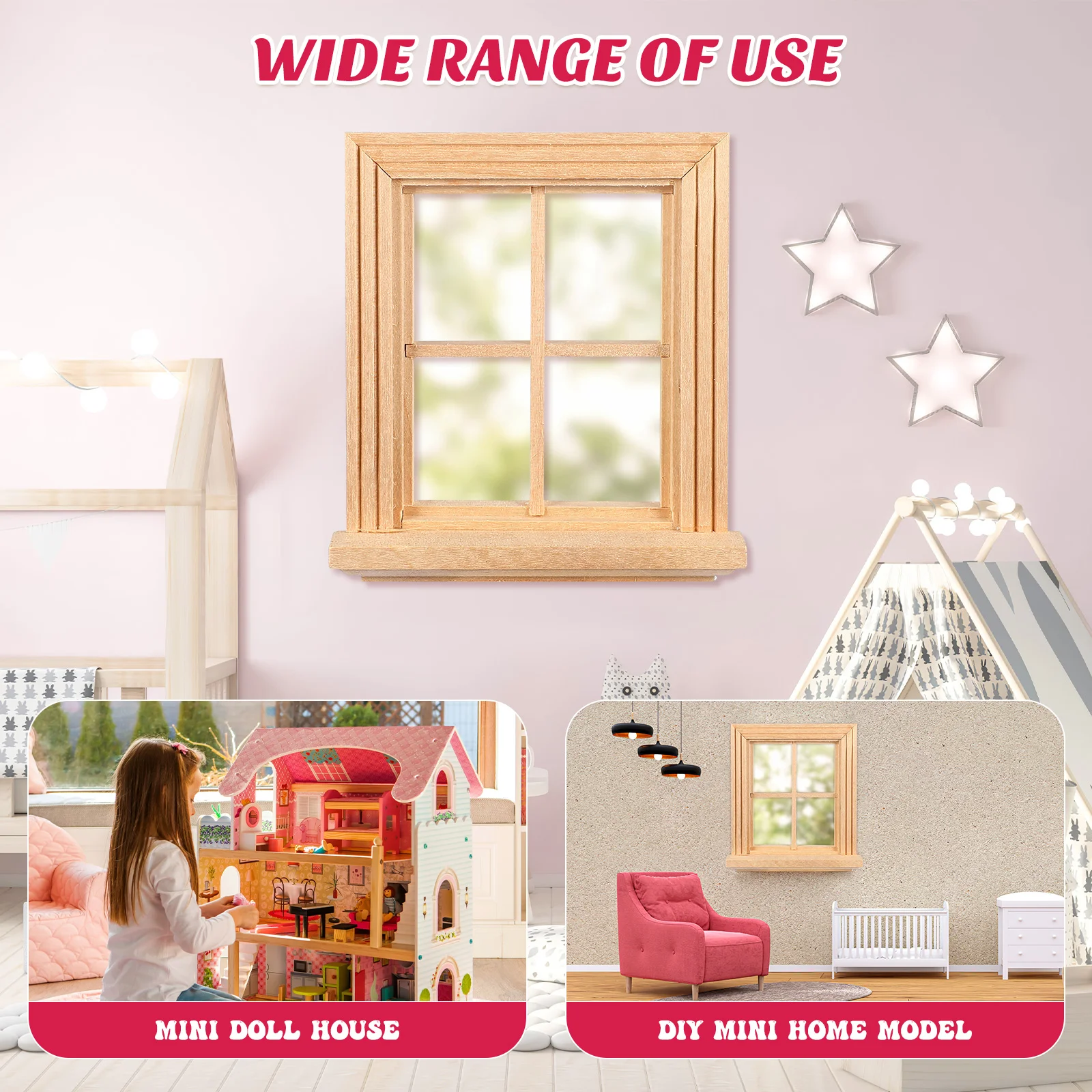 Mini Furniture Plain Four-pane Window Dollhouse Wooden Frame Model Toy Room Tiny Frames Windows