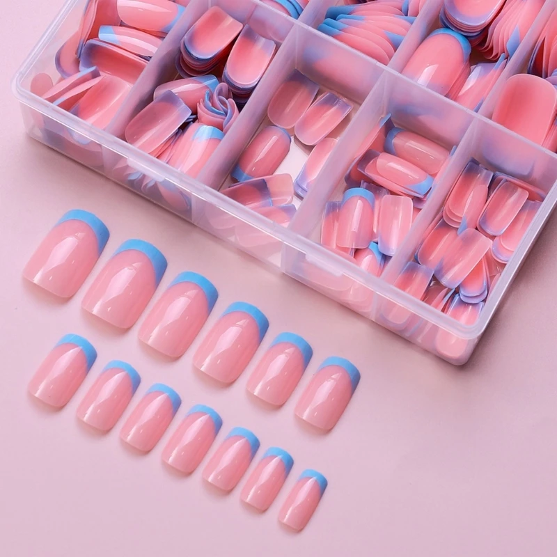 120 накладных ногтей. Накладные ногти с полным покрытием. Синие накладные