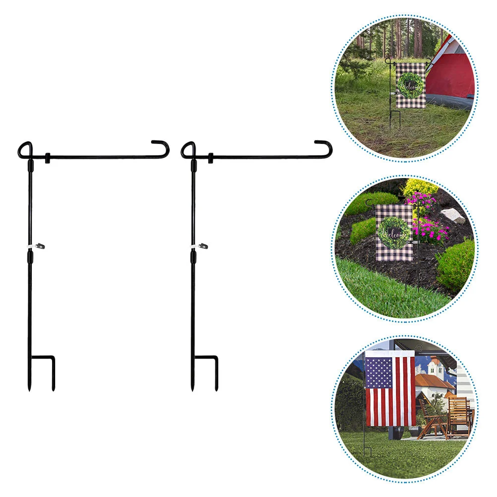 

2 Pcs Garden Pole Outdoor Spray Metal Flag Stand Flagpole Bracket Iron Lawn