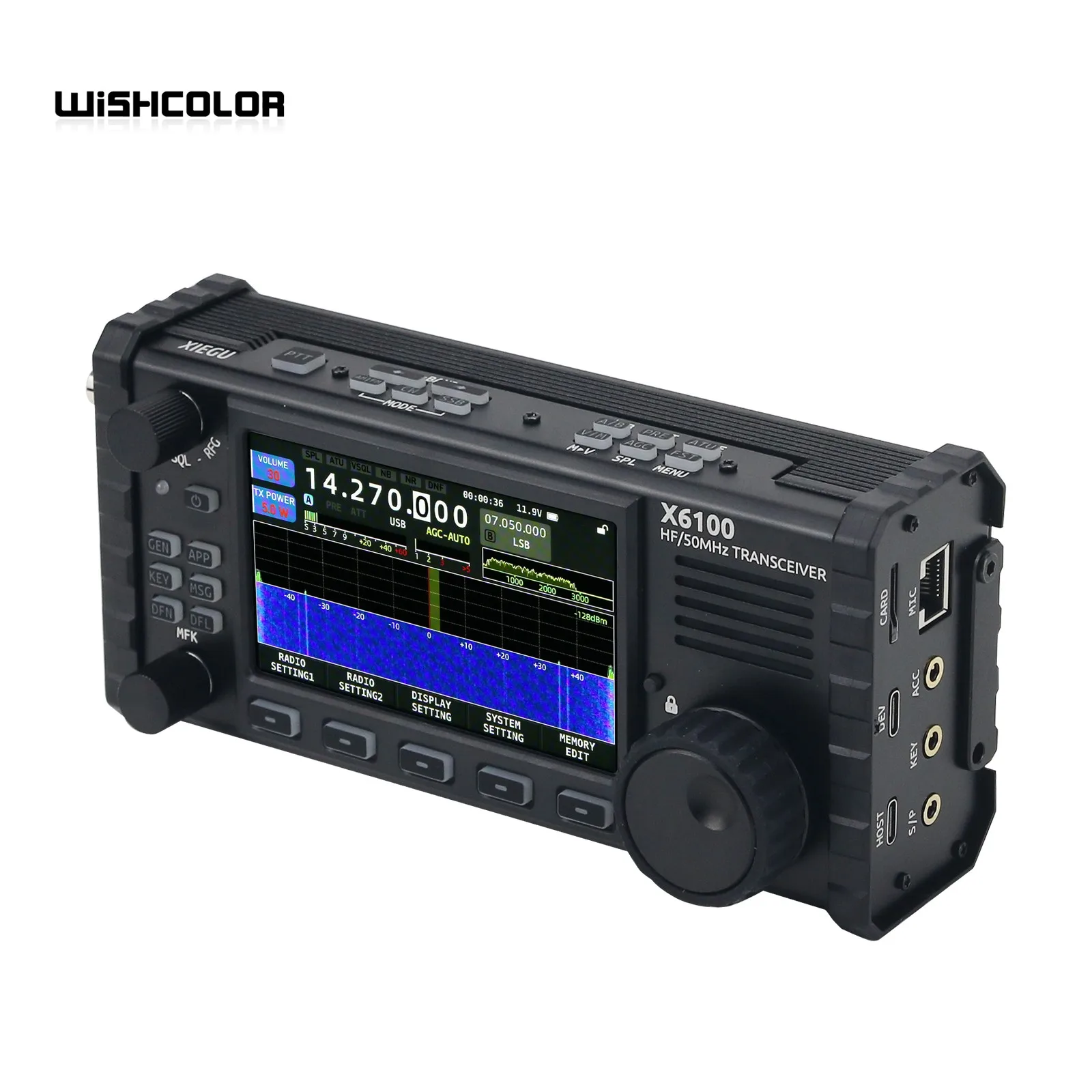 Wishcolor XIEGU X6100 50МГц полудуплексный ультракоротковолновый трансивер с антенным тюнером.