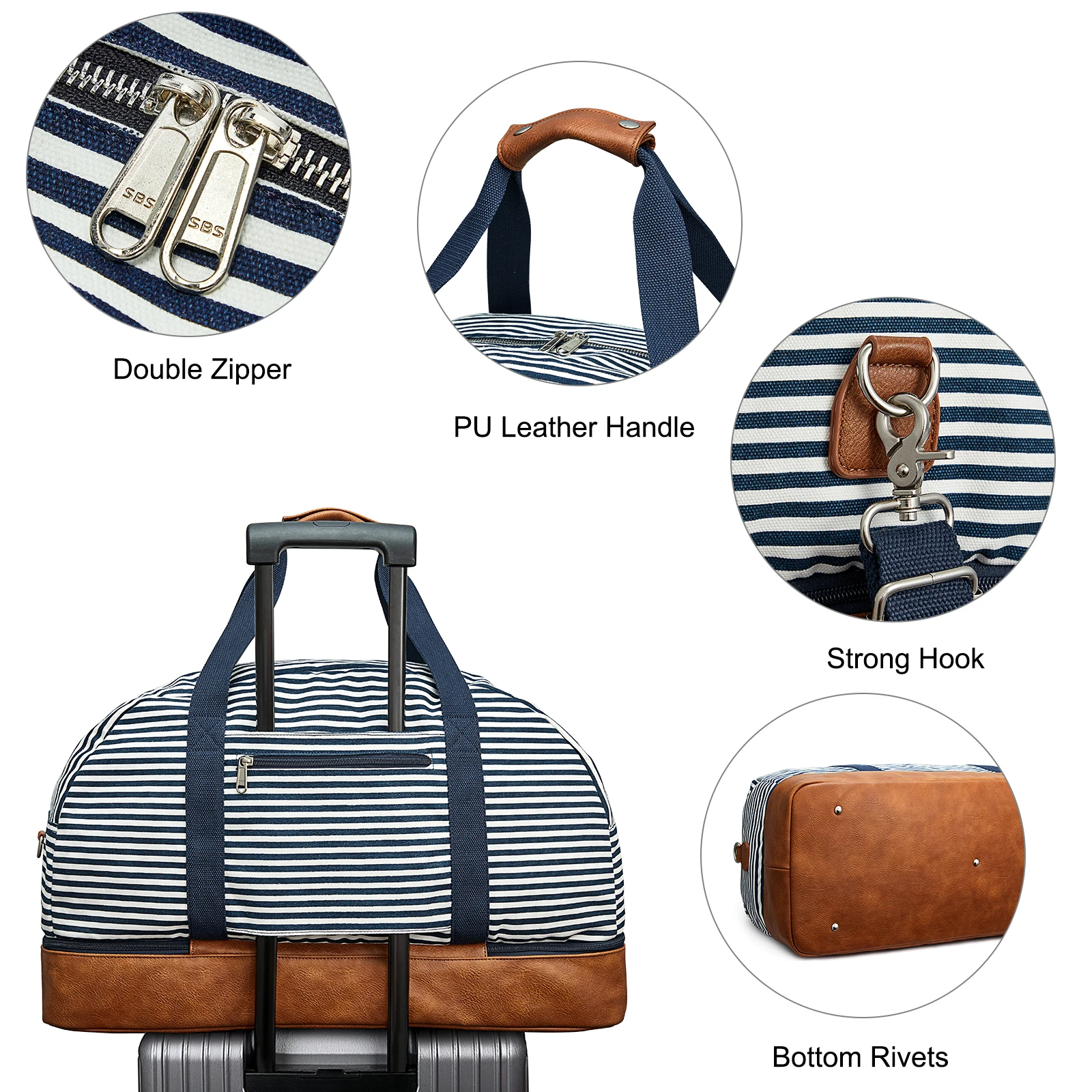 S-ZONE 60L Weekender Bag for Women Men Large Travel Carry on Duffle Weekend Overnight Duffel with Shoes Compartment