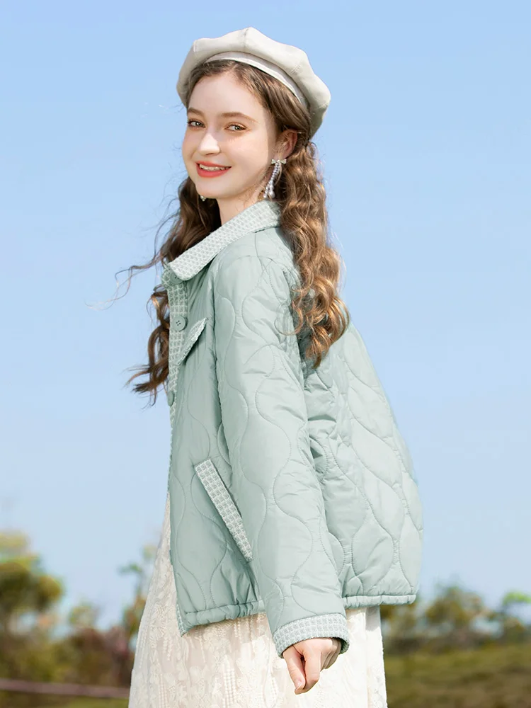 I BELIEVE YOU Polo Collar Parkas Women 2022 Autumn Winter Warm Patchwork Quilted Coats Gentle Solid Female Jackets 2224184768