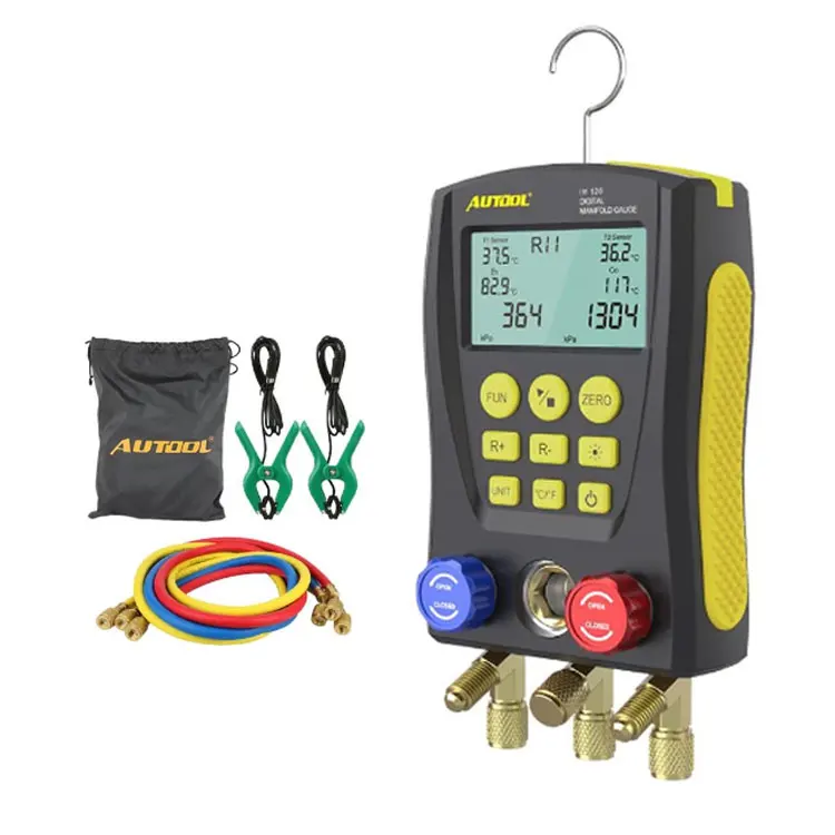 

Official AUTOOL LM120+ 90 kinds Refrigerant HVAC Ac Refrigerant Digital Manifold Pressure Gauge with Refrigerant Tube