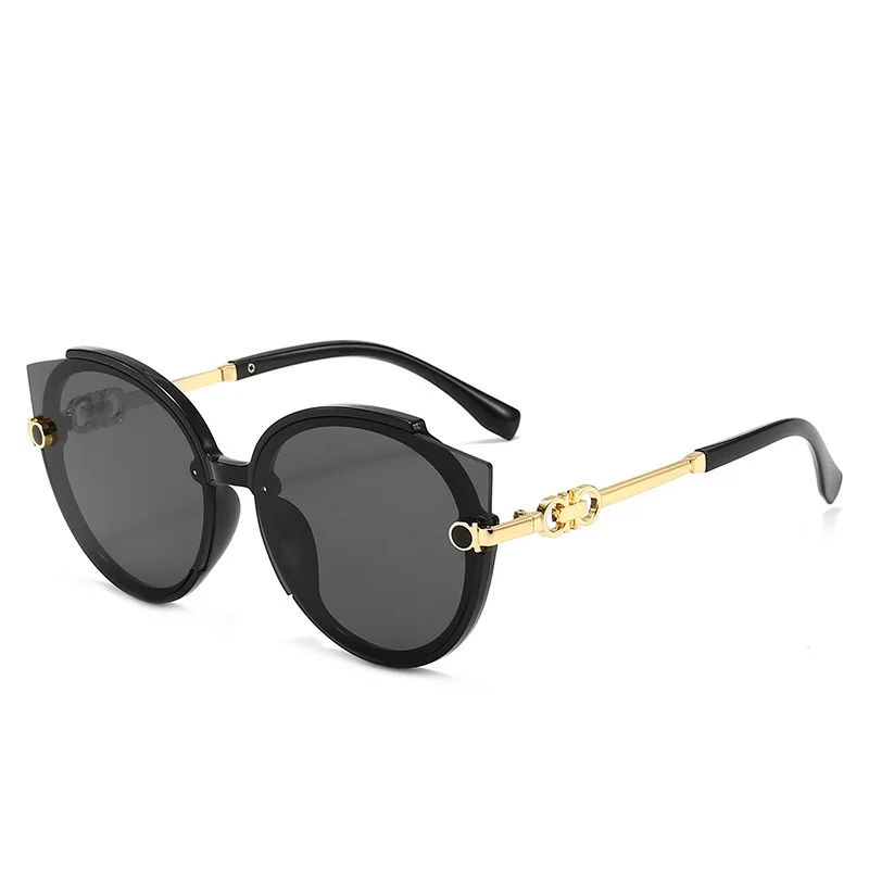 

Женские круглые солнцезащитные очки без оправы, модные роскошные солнцезащитные очки кошачий глаз в металлической оправе, 2023