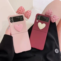 z flip3 luxury matte hard phone case on for samsung galaxy z flip 3 cover cute love heart bowknot pattern shockproof back shell