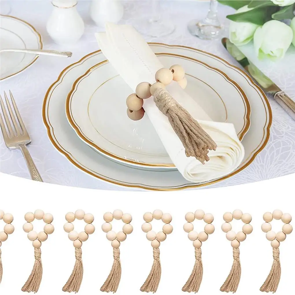 

12Pcs Napkin Rings with Tassels Rustic Farmhouse Dinner Table Decor Napkins Buckles Weddings Party Home Hotel Restaurant