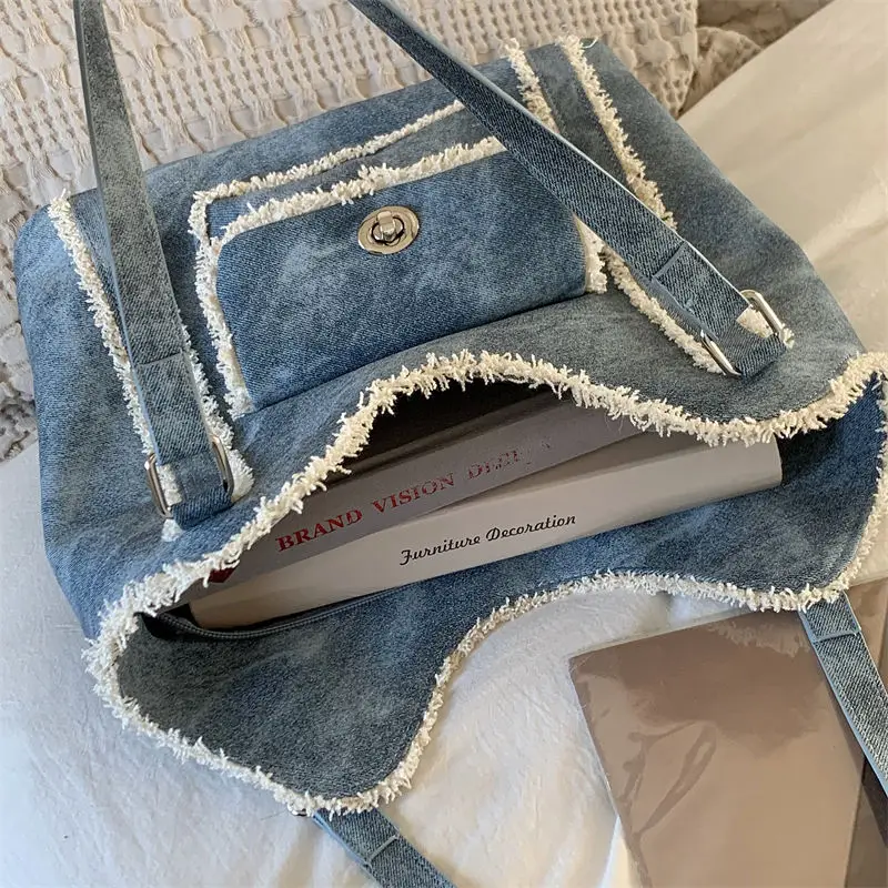 Сумка-тоут женская из денима Роскошный дизайнерский саквояж на плечо для работы