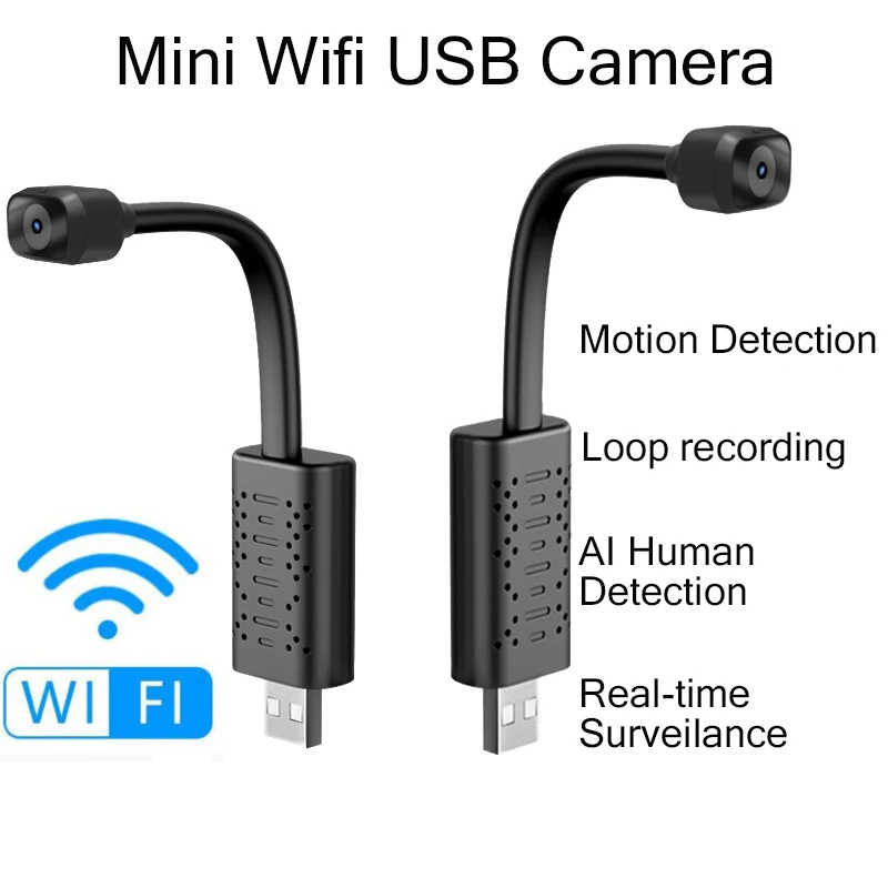 

360° Angle Adjustable Full HD Smart Mini Wifi USB Camera Real-time Surveillance IP Camera AI Detection Loop Recording Mini Cam