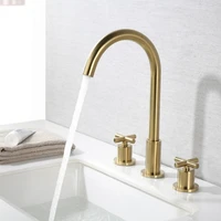 2019 brushed gold wall mounted faucet tap 360 rotation wash basin tap dual cross handles basin mixer faucet price list