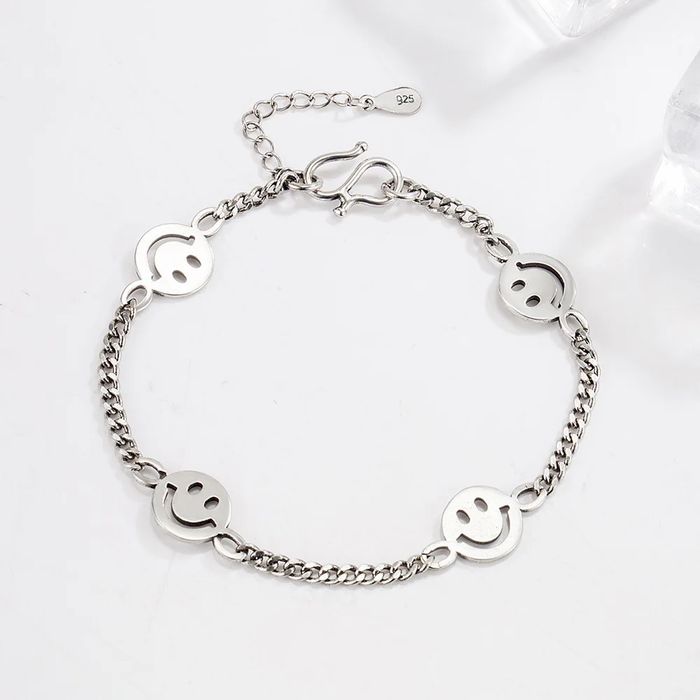 

Elegant Hip Hop Smile Face Thai Silver Ladies Charm Bracelet Promotion Jewelry For Women Girlfriend Birthday Gifts