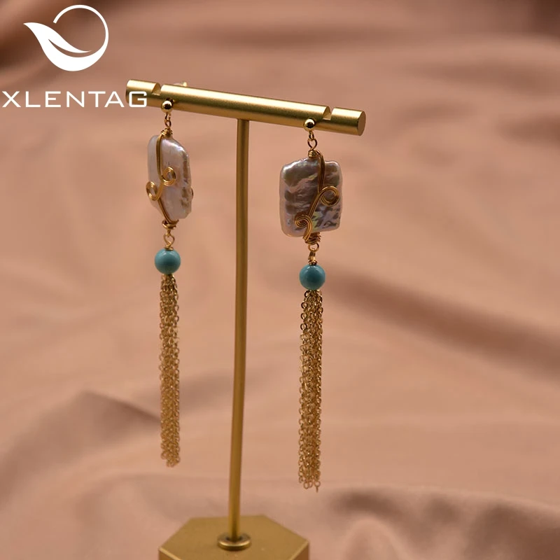 

Xlentag Natural Baroque turquoise Pendant Earring2021 Women luxury Fashion Fine 925 Sterling silverJewelry Wedding Gift GE1011