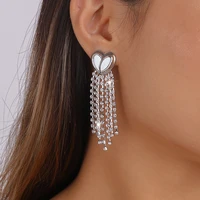 2022 exaggerated golden silver color love tassel set rhinestone earrings women personality earrings party jewelry birthday gift
