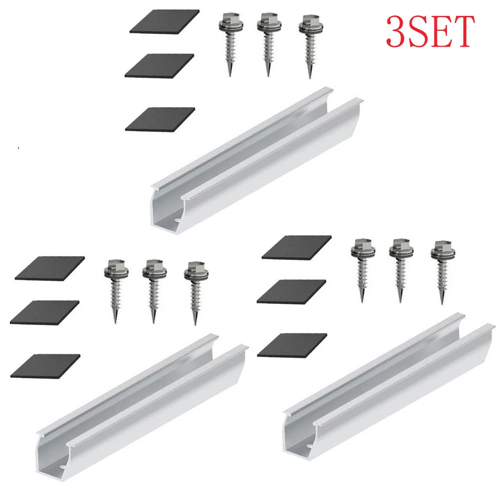 

3set Solar Panel Bracket Aluminum Alloy PV Roof Mounting Support Fastening Balcony Plant Photovoltaic Trapezoidal Rail 200mm