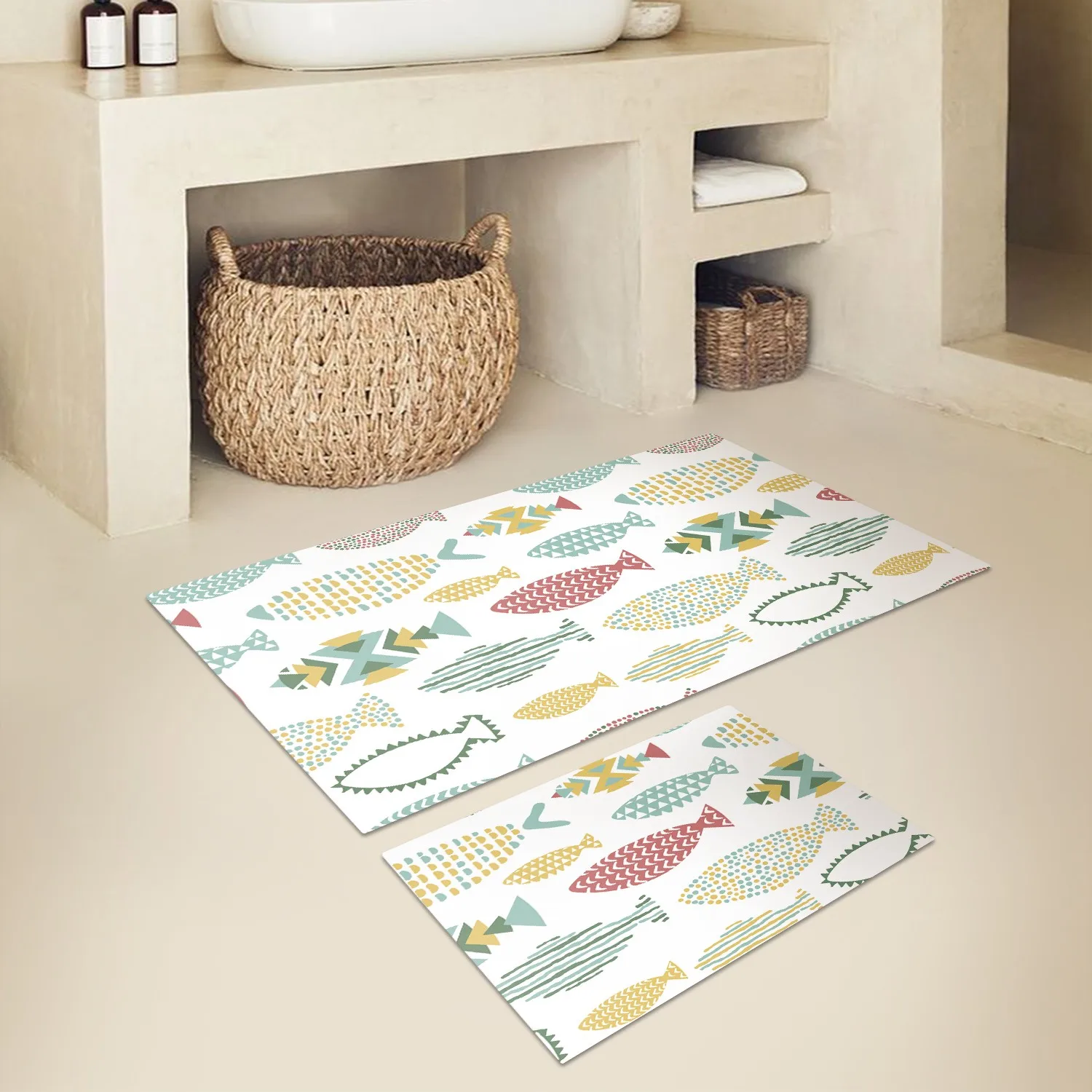 

Коврик для ванны Carnival Home Carnival Balıklı 2li, Коврик для ванны с 3D принтом, Реалистичная осанка для живого образа, без отслаивания нижнего запаха, не...