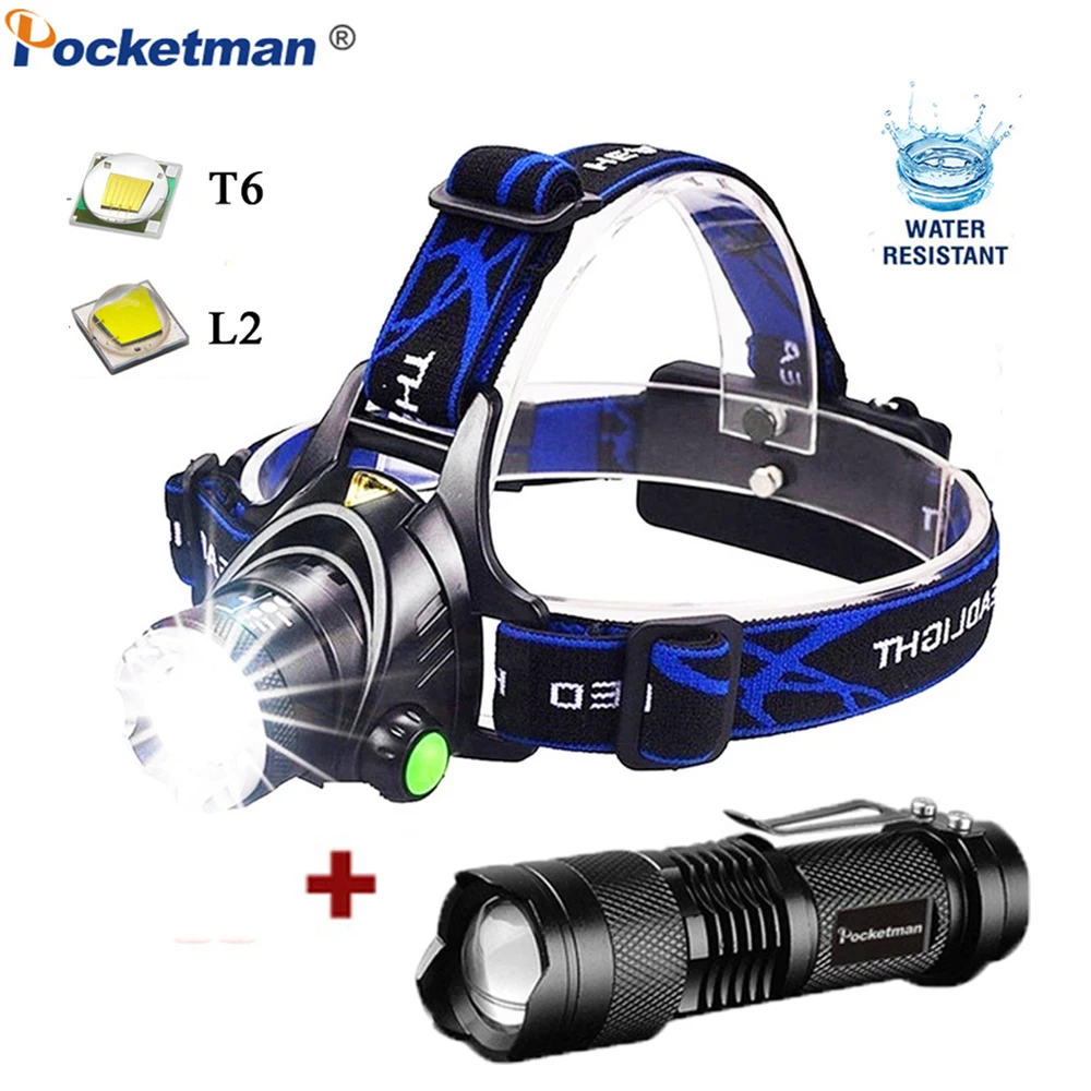 

Led Rechargeable Headlamp T6/L2 Zoom Headlight Waterproof Head Lamp Torch Flashlight Head Torch