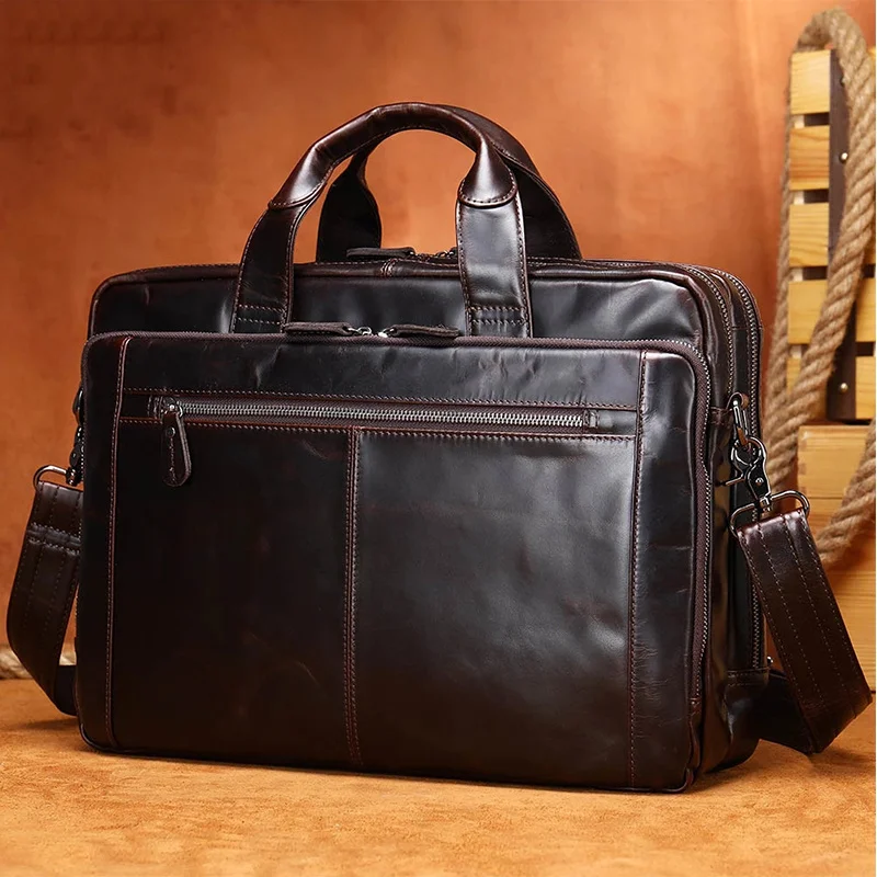 

Men's Leather Briefcase Bag For Men Messenger Totes Bag For Documents A4 Leather Laptop Bags 14'' Computer Briefcase 9207