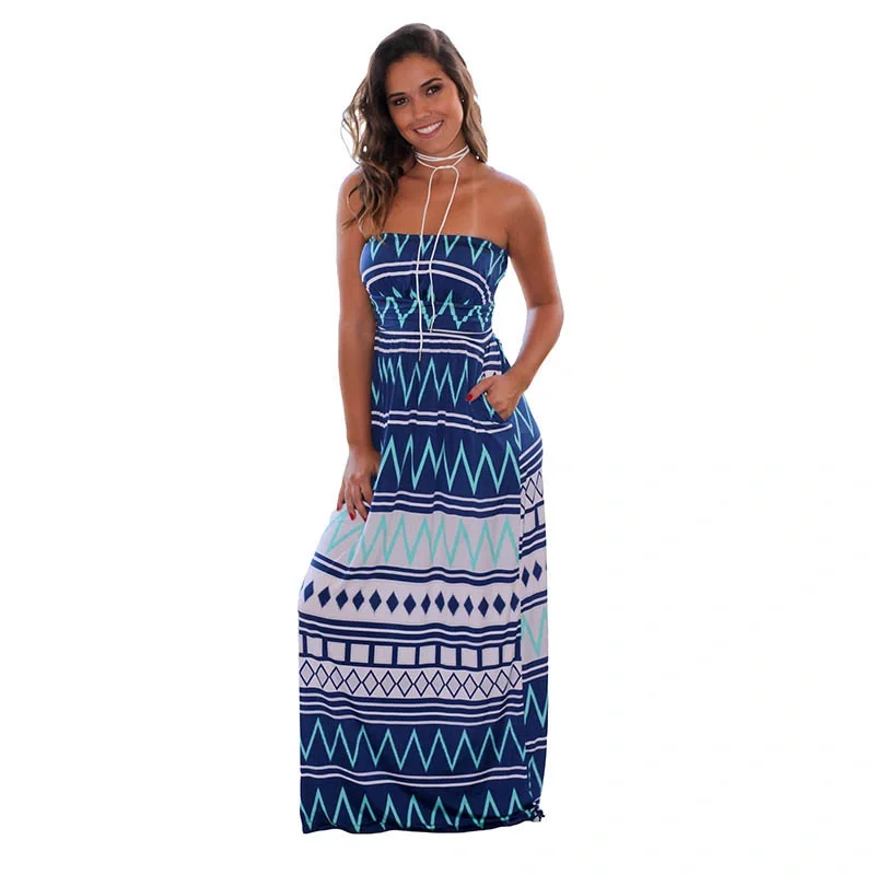 

2022 New Hot Sale Women Casual Printed Strapless Maxi Dress