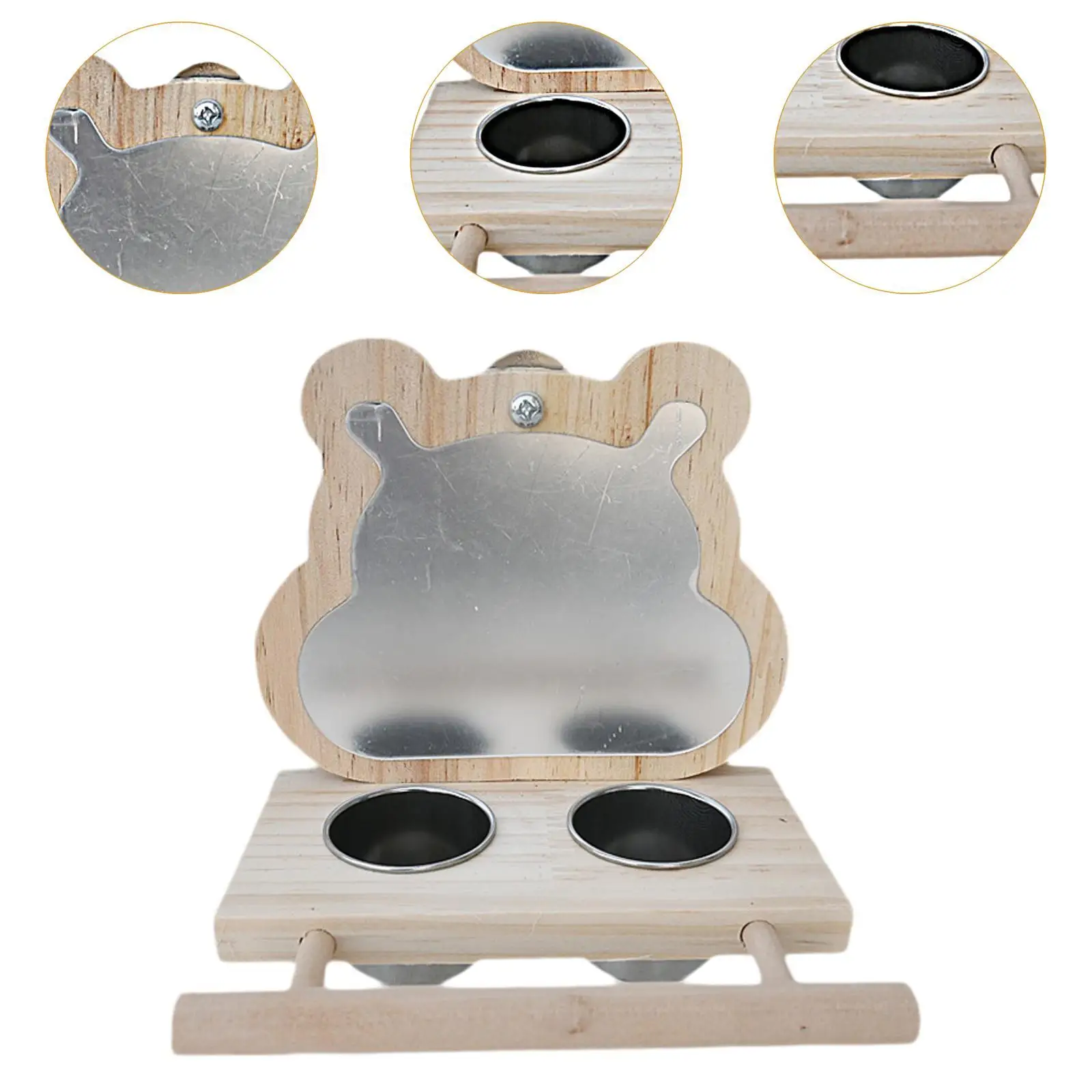 Деревянная портативная кормушка для птиц окунь с зеркалом и чашками кормления из