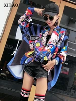 xitao print harajuku women cartoon jackets japanese streetwear batwing sleeve oversize women irregular coat wyr089