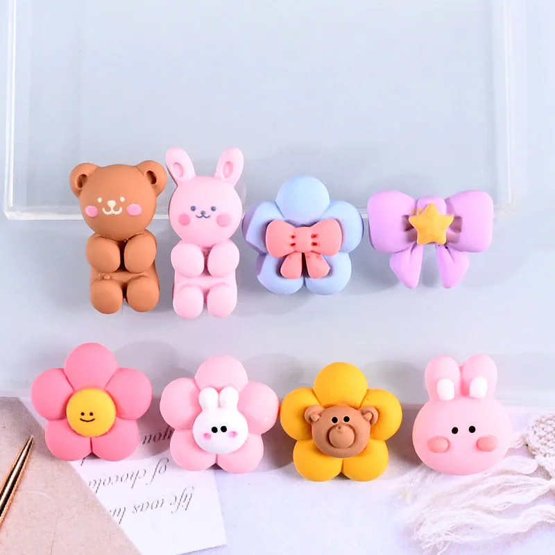 

10pcs New Cute Cartoon Bear Flower Knot Resin Patch for DIY Phone Case Hair Clip Earrings Charms Crafts Making Findings R47