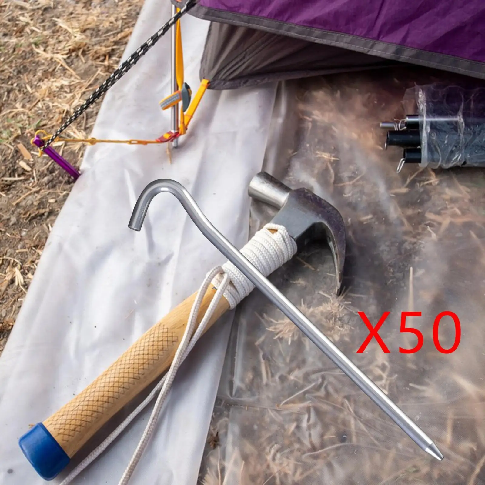 

Pack of 50 Tent Pegs Nails 7inch Aluminum Alloy Accessory Multifunctional