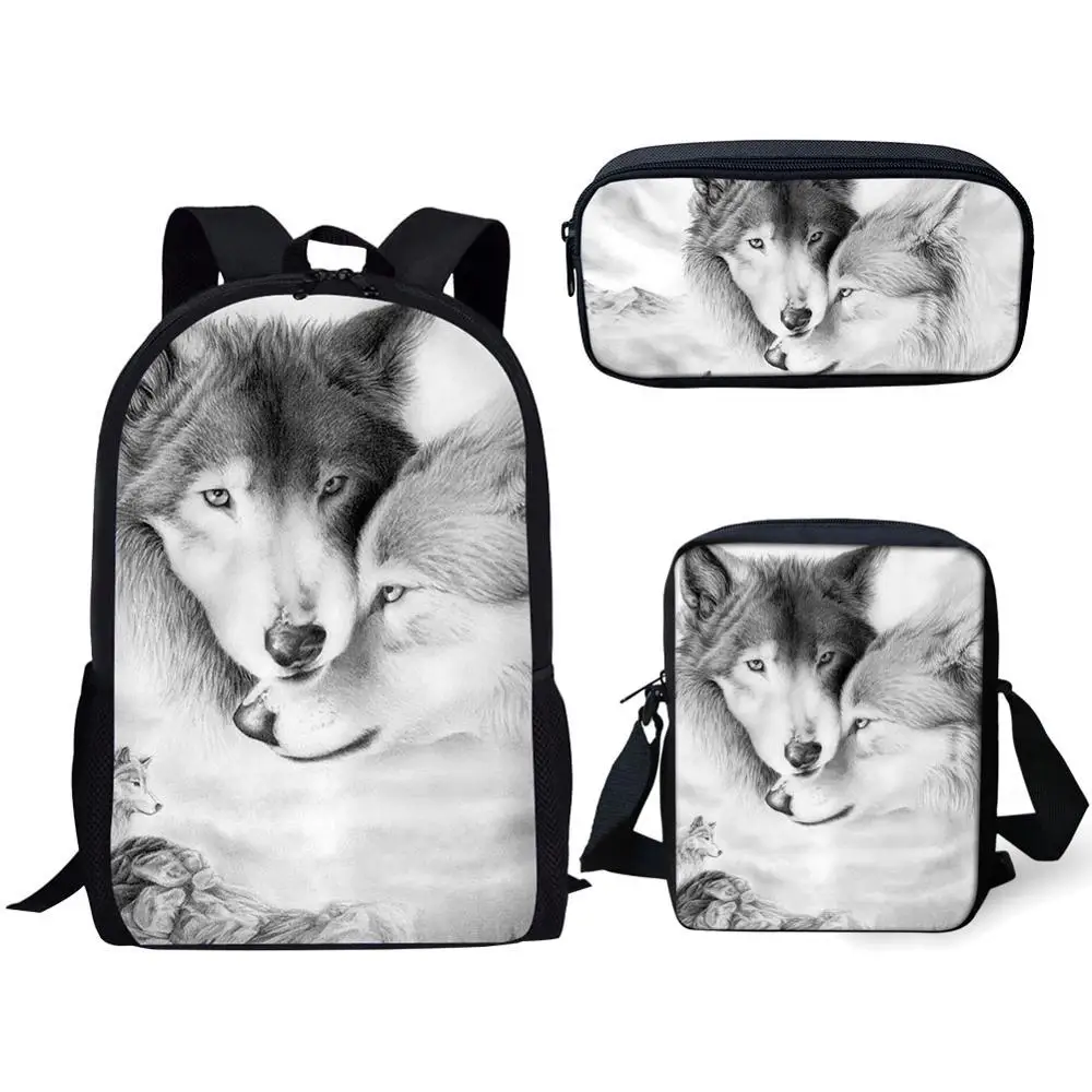 Набор школьных сумок с 3D-принтом милого волка, сумки для книг для мальчиков и девочек-подростков, Детская сумка-рюкзак с ланч-боксом, пеналом