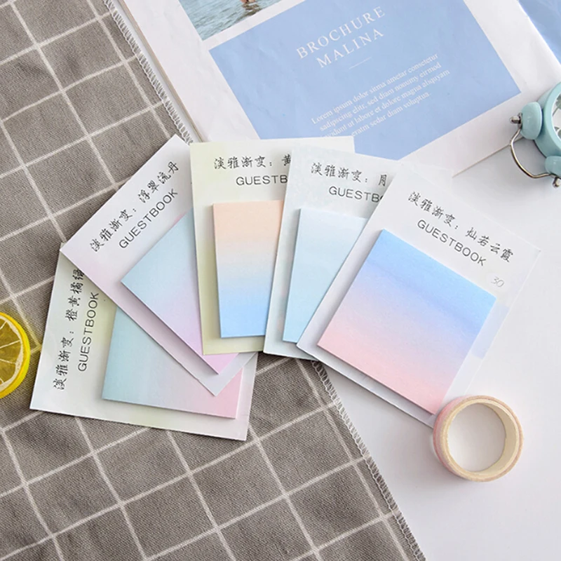 

1Pc 12*9.5cm Gradient Light Color Memo Pad N Times Sticky Notes School Supply Bookmark Label Wholesale Newest Gift