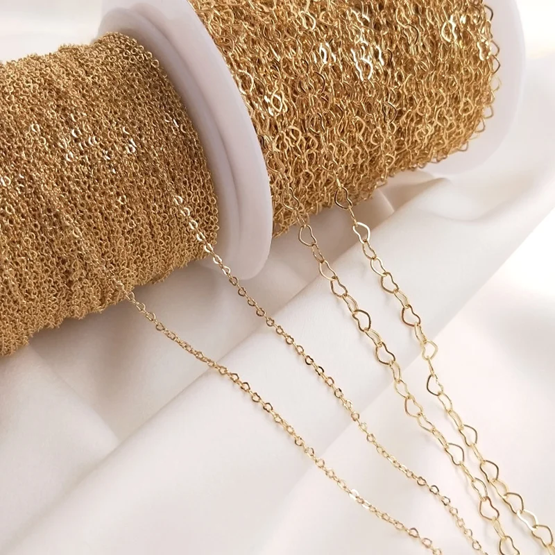 

1 Meter 14K Gold Plated Brass Heart Link Chains Soldered Cable Chains for DIY Bracelet Necklace Jewelry Making Accessories