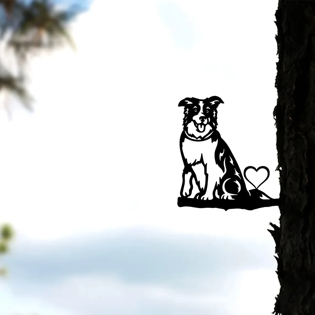 Металлический Настенный Рисунок собака На Ветке Со Стальным Силуэтом Садовый