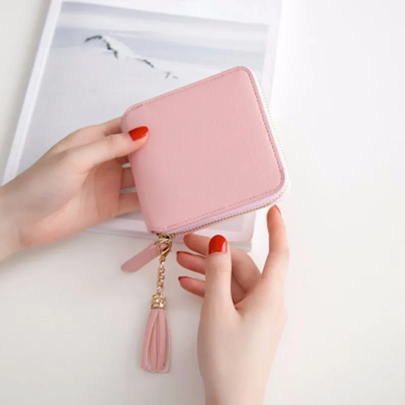 New Women Tassel Small Wallets Ladies PU Leather Purse Short Coin Bag Clutch Women's Zipper Card Holder Money Simple Wallet