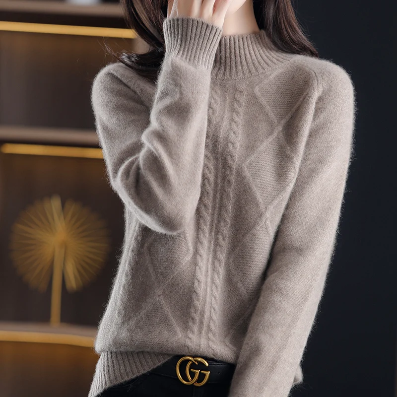 Autumn And Winter New Half Turtleneck 100% Wool Temperament Thickened Knitted Sweater Women's All-Match Loose And Thin Top
