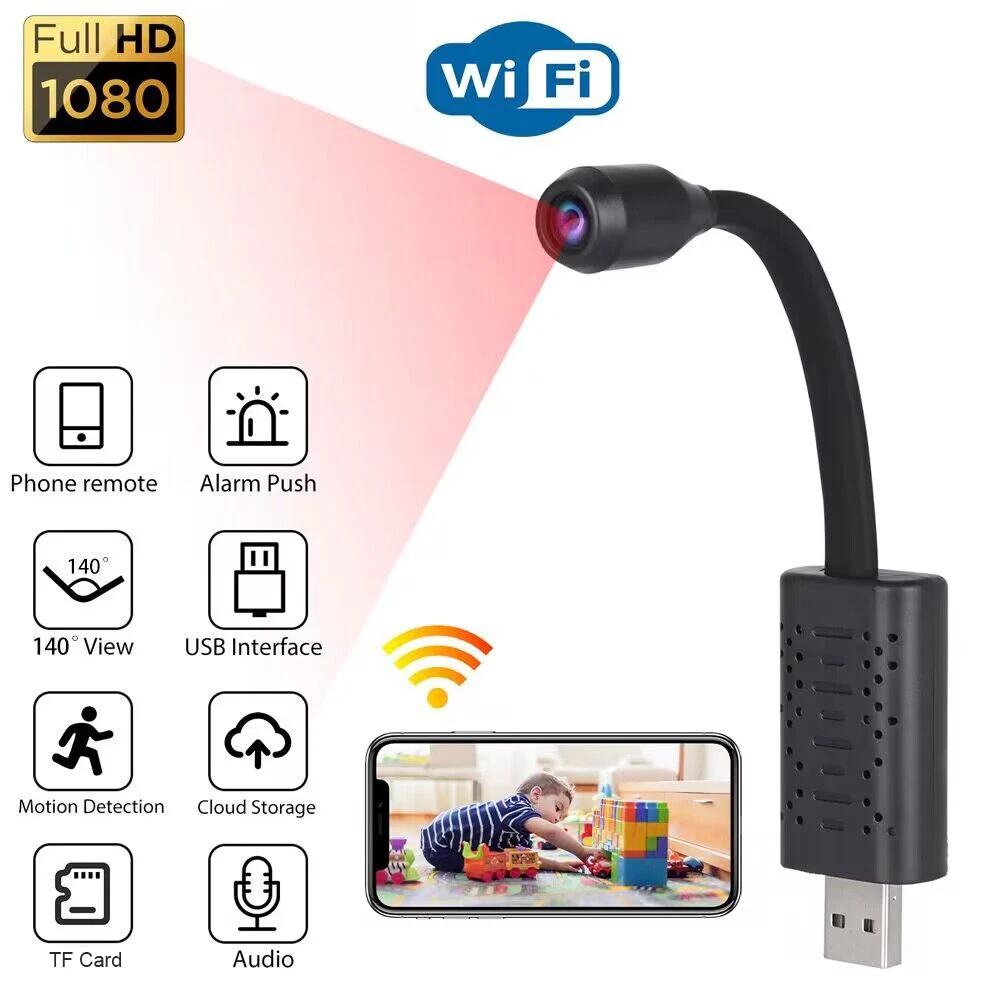 

Умная Мини Wi-Fi USB камера s HD 1080P Портативная IP-камера видеонаблюдения Обнаружение движения циклическая запись Гибкая регулируемая камера