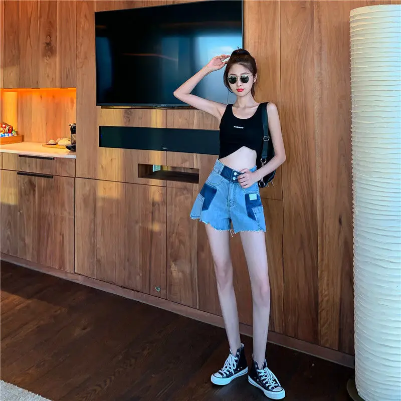 Women 2023 Summer Vinatge High Waist Jeans Shorts Fall Female Sexy Hole Blue Denim Short New Casual All-Match Slim Jean Shorts