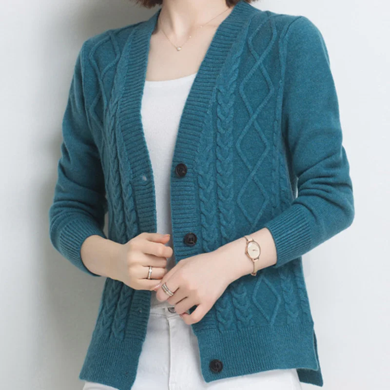

Women Knitted Cardigan Sweater Coat Slim Elegant V Neck Female Cardigans Long Sleeve Cardigans Single Breasted Lady Outerwear