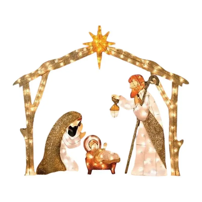 

Tinsel Nativity Scene Warm White Yard Plane Painting for Easter Christmas Outdoor Yard Garden Home Decorations Event Decoration