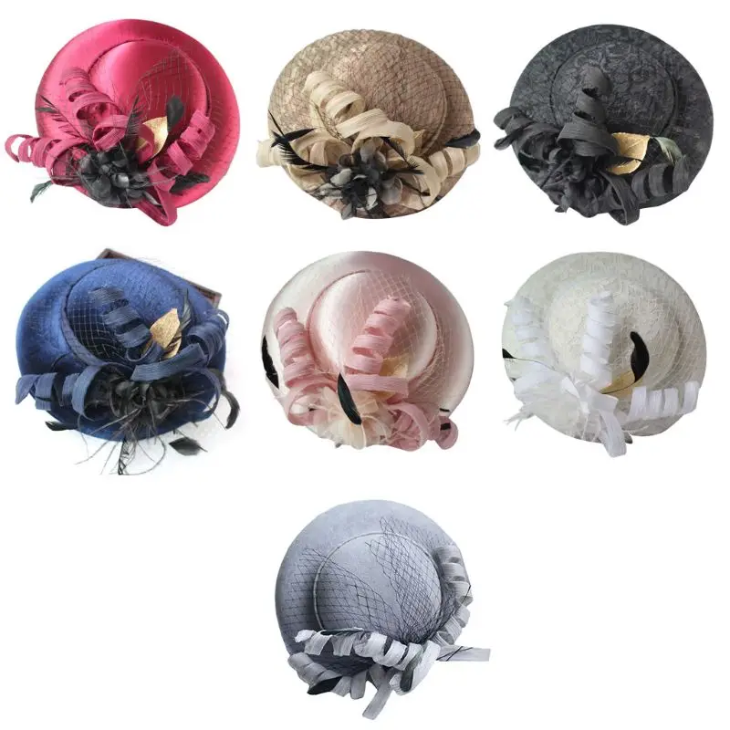 

Women Fascinators Pillbox Hat Velvet Lace Jacquard Mini Feather Top Cap Cocktail