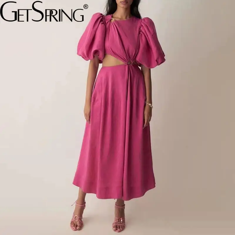 

Весеннее женское платье Getspring, свободное однотонное длинное платье с открытой спиной, рукавом фонарик, высокой талией, Новое поступление на ...