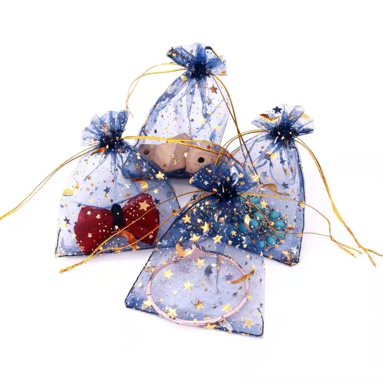 

100pcs Beam Port Drawstring Star Moon Bronzing Yarn Bag Exquisite Candy Snack Package Bag Birthday Party Festival Gift Wrapping