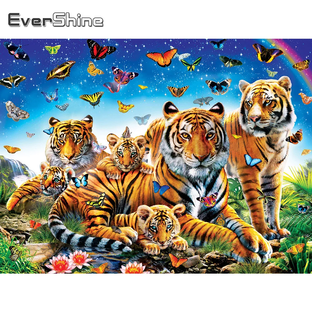 

Evershine Tiger Diamond Painting Full Square Round Diamond Mosaic Animal Butterfly New Arrival Rhinestones Embroidery Home Decor