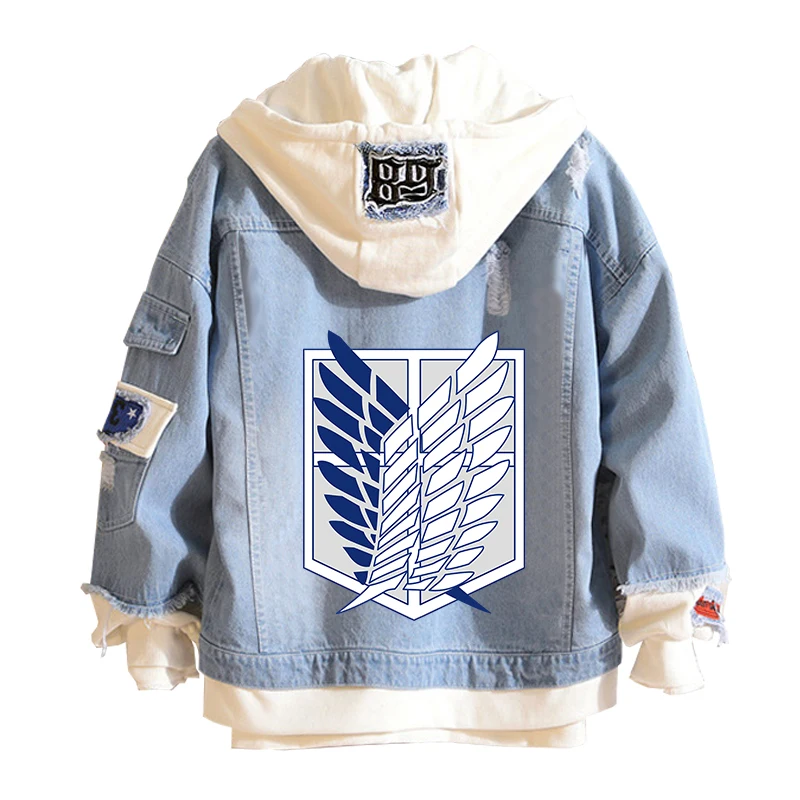 

2022 Jaket Denim Attack On Titan Mantel Cosplay Resimen Pramuka Eren Jager Atasan Pakaian Luar Sweter Bertudung