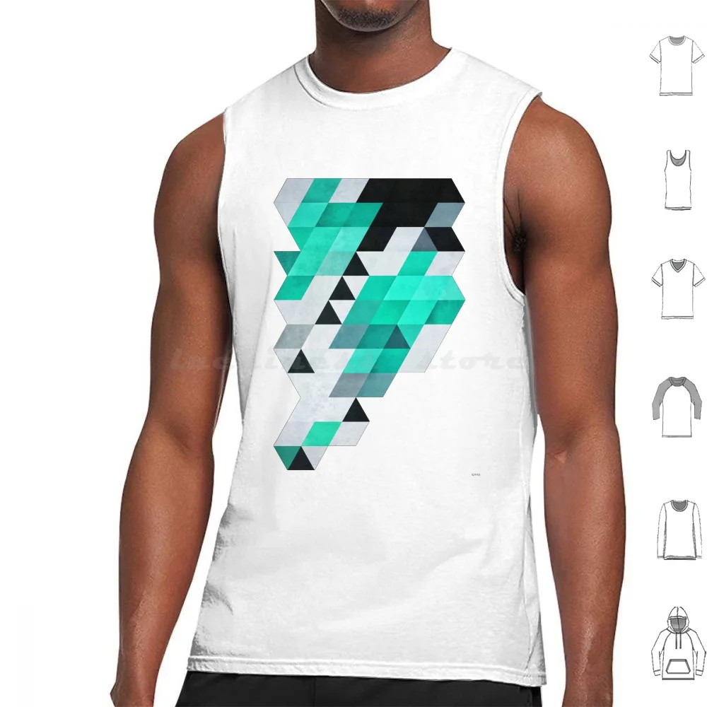 

Mynt / / 142 Tank Tops Vest Sleeveless Spires Abstract Pattern Geometric Geometry Teal White Black Modern Isometric Graphic
