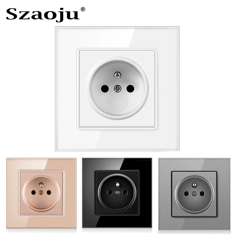 

Szaoju French Plug Wall Power Socket 86*86mm AC110-250V 16A Tempered Crystal Glass Panel Electrical Socket Wall Plug Power Outle