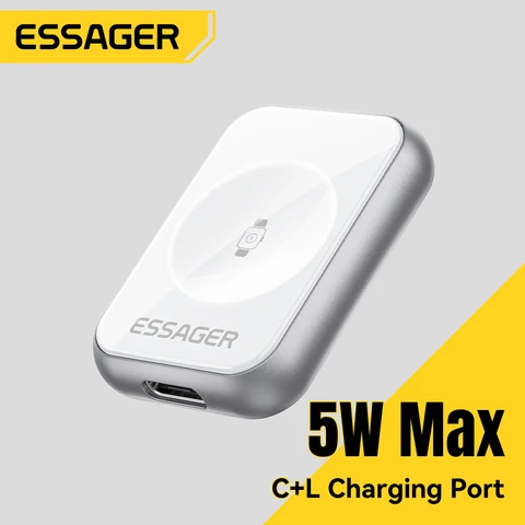 Магнитное беспроводное зарядное устройство Essager 5 Вт для Apple Watch серии 9 8 7 6 SE, кабель освещения типа C, преобразующее зарядное устройство для серии iWatch