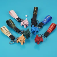 fashion punk french bulldog keychain pu leather dog keychain ladies bag pendant jewelry trinket mens car key ring keychain